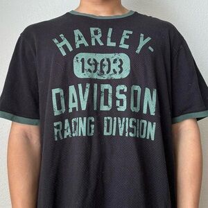 Vintage 2000s Harley-Davidson Racing Division Graphics Black T-Shirt